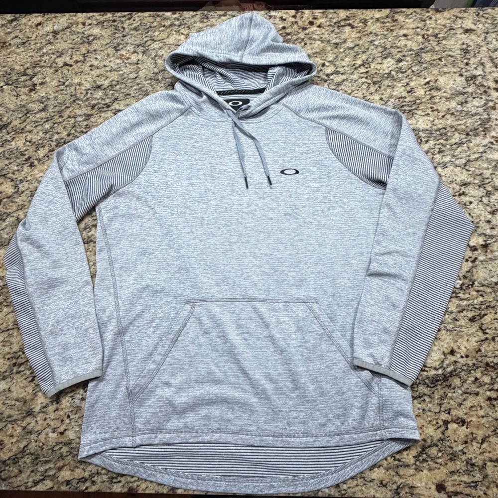 Oakley Mens Gray Striped Performance Training Hoodie Pullover Large ws